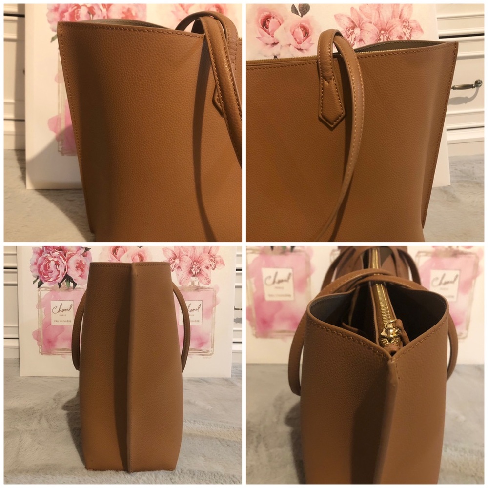 Quince Italian Leather Triple Compartment Tote Cognac Like New Fits 13” Laptop - Picture 13 of 15